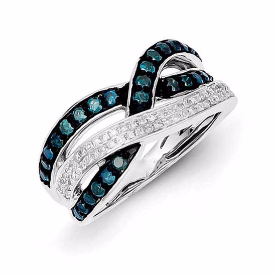 QR5292-6 White Night Sterling Silver Blue and White Diamond Ring