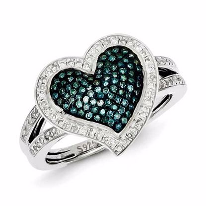 QR5168-7 Closeouts Sterling Silver Rhodium Plated Blue and White Diamond Heart Ring