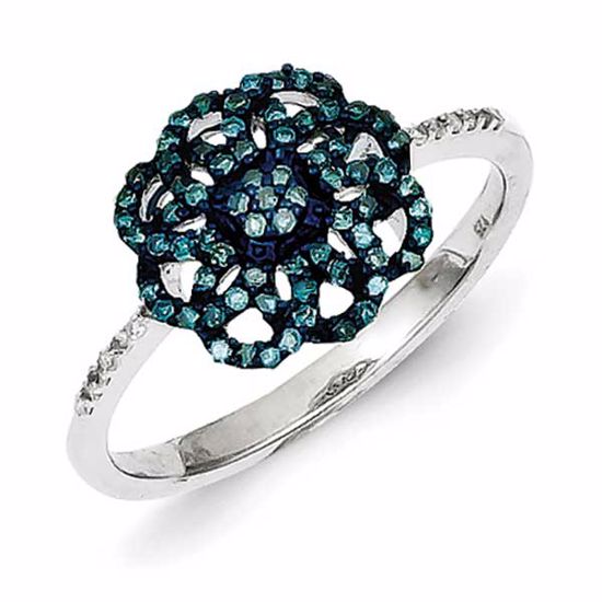 QR5265-7 White Night Sterling Silver Blue Diamond Ring