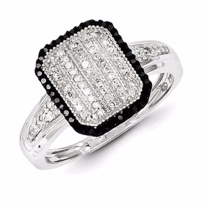 QR5402-8 White Night Sterling Silver Black and White Diamond Ring