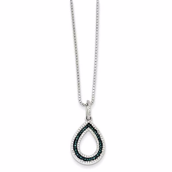 QP3679 White Night Sterling Silver Blue and White Diamond Teardrop Pendant