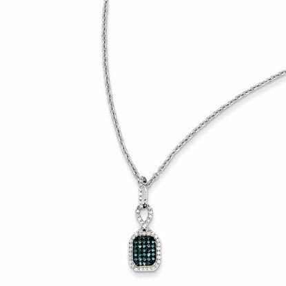 QP3699 White Night Sterling Silver Blue and White Diamond Rectangle Pendant