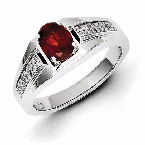 QR5545GA-10 White Night Sterling Silver Garnet & Diamond Men's Ring