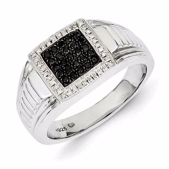 QR5511-10 White Night Sterling Silver Rhodium Plated Black and White Diamond Men's Ring