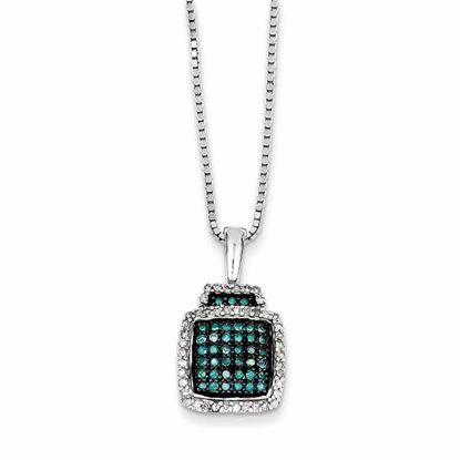 QP3723 White Night Sterling Silver Blue & White Diamond Square Pendant