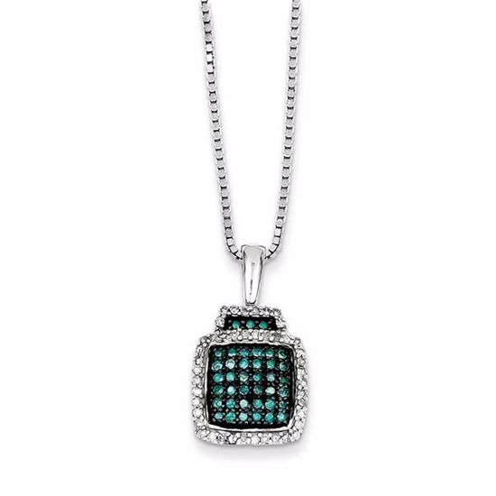 QP3723 White Night Sterling Silver Blue & White Diamond Square Pendant