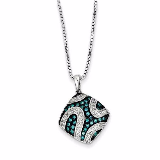 QP3724 White Night Sterling Silver Blue & White Diamond Square Pendant