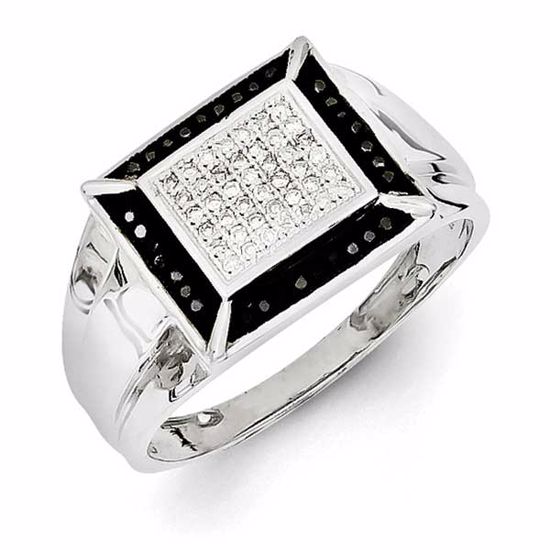 QR5582-10 White Night Sterling Silver Rhodium Plated Black and White Diamond Men's Ring