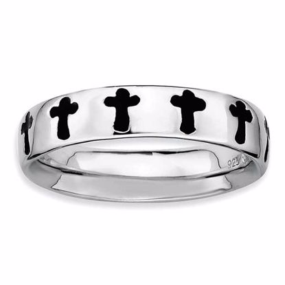 QSK108-10 Stackable Expressions Sterling Silver Stackable Expressions Polished Enameled Cross Ring