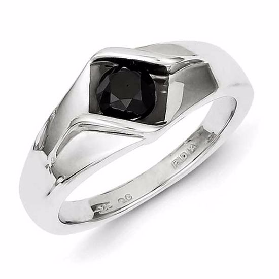 QR5531-9 White Night Sterling Silver Black Diamond Mens Ring