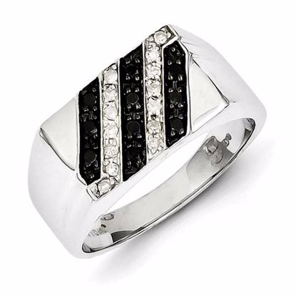 QR5488-10 White Night Sterling Silver Rhodium Plated Black and White Diamond Men's Ring