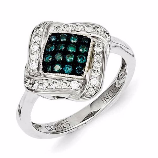 QR5233-7 White Night Sterling Silver Blue Diamond & Diamond Shape Ring