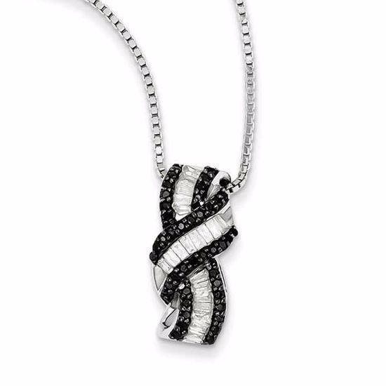 QP2303 White Night Sterling Silver Black and White Diamond Pendant