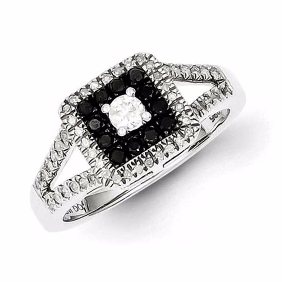 QR3238-7 White Night Sterling Silver Black and White Diamond Ring