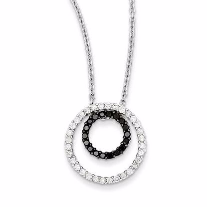 QP2346 Closeouts Sterling Silver Black and White Diamond Double Circle Pendant