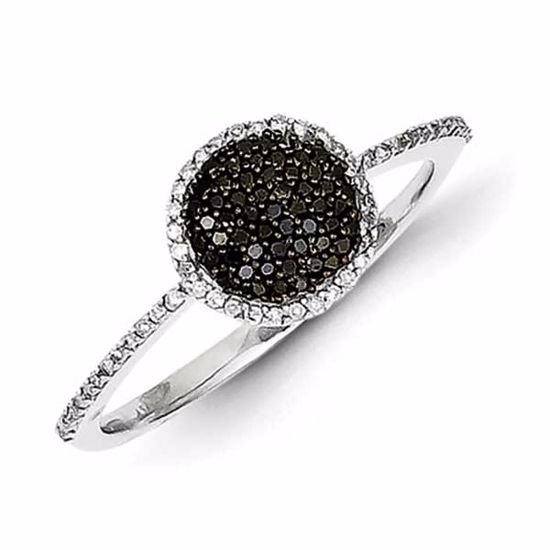 QR5369-6 White Night Sterling Silver Black and White Diamond Round Ring