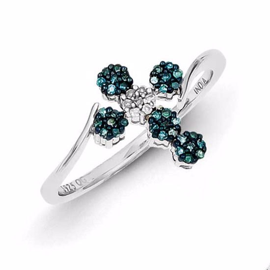 QR5290-8 Confirmation/Communion Sterling Silver Blue and White Diamond Cross Ring