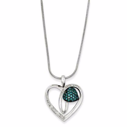 QP3652 Closeouts Sterling Silver Blue & White Diamond Heart Pendant Necklace