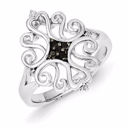 QR5430-7 White Night Sterling Silver White & Black Diamond Ring