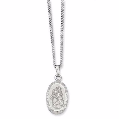 KW423-18 Kelly Waters 18in Rhodium-plated Small Oval St. Christopher Medal Necklace