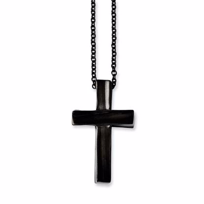 SRN1023-18 Confirmation/Communion Stainless Steel Black IP-plated Cross Pendant Necklace