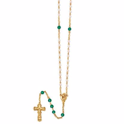 RF291 Confirmation/Communion Gold-tone, green & Aurora Borealis crystal rosary