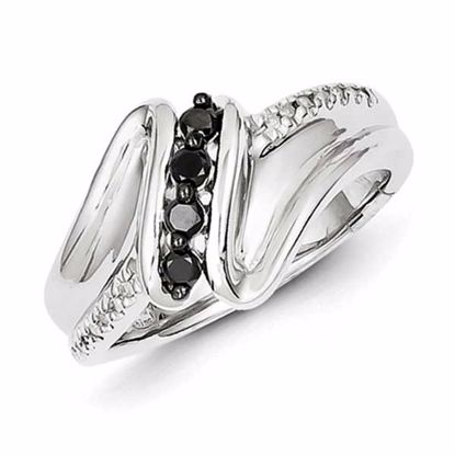 QR5333-6 White Night Sterling Silver White & Black Diamond Ring