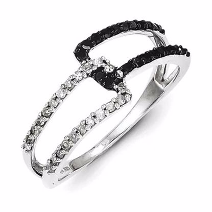 QR5362-8 White Night Sterling Silver w/ Black and White Diamond Ring