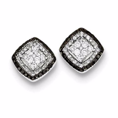 QE10860 White Night Sterling Silver Antique White & Black Diamond Post Earrings