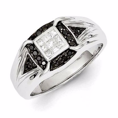 QR5592-10 White Night Sterling Silver Rhodium Plated Black and White Diamond Men's Ring