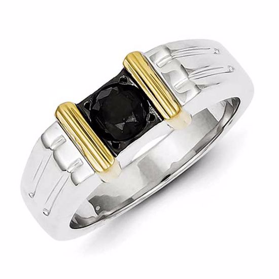 QR5562-11 White Night Sterling Silver and Gold Plated Black Diamond Square Men's Ring