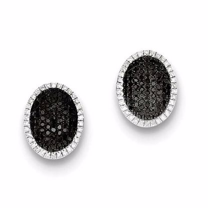 QE10847 White Night Sterling Silver Black and White Diamond Oval Post Earrings