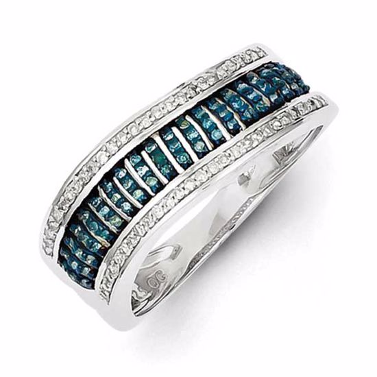 QR5324-8 White Night Sterling Silver Blue and White Diamond Ring