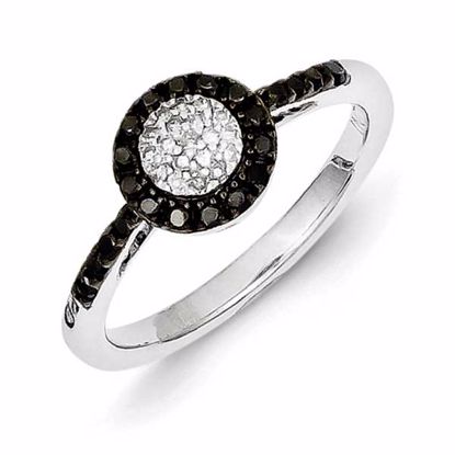 QR5366-6 White Night Sterling Silver Black Diamond Small Circle Ring