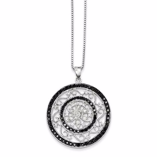 QP2348 White Night Sterling Silver Black and White Diamond Large Medallion Pendant