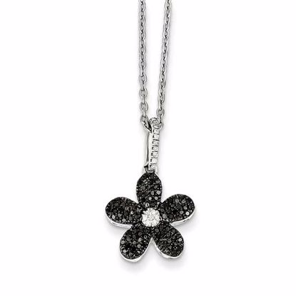 QP3824 Closeouts Sterling Silver Black and White Diamond Flower Pendant