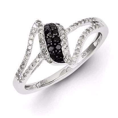 QR5438-6 White Night Sterling Silver Rhodium Plated Black & White Diamond Ring