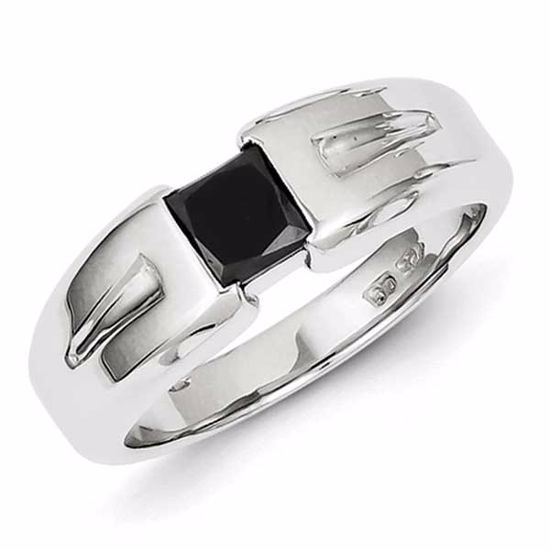 QR5499-10 White Night Sterling Silver Black Diamond Mens Ring