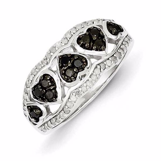 QR3335-8 White Night Sterling Silver Black & White Diamond Ring