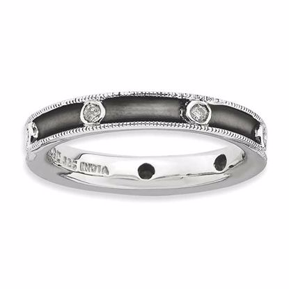 QSK650-9 Stackable Expressions Sterling Silver Stackable Expressions Polished Diamond Antiqued Ring