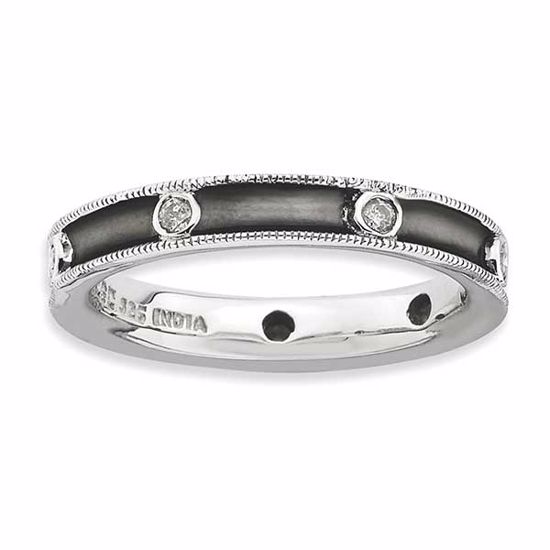 QSK650-9 Stackable Expressions Sterling Silver Stackable Expressions Polished Diamond Antiqued Ring