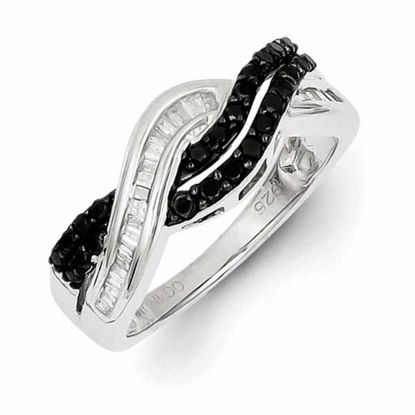 QR3234-8 White Night Sterling Silver Black and White Diamond Ring