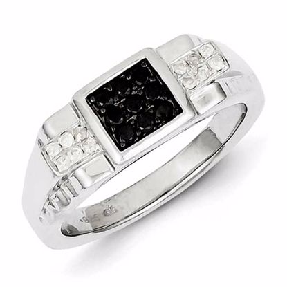 QR5505-10 White Night Sterling Silver Rhodium Plated Black and White Diamond Men's Ring