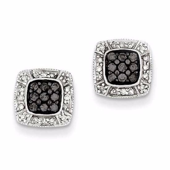 QE7931 Closeouts Sterling Silver Black & White Diamond Earrings
