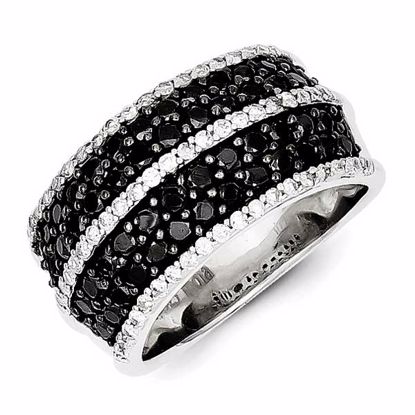 QR3272-8 White Night Sterling Silver Black and White Diamond Ring