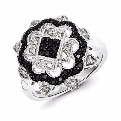 QR5456-8 White Night Sterling Silver Black & White Diamond Ring