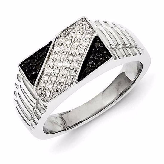 QR5486-9 White Night Sterling Silver Rhodium Plated Black and White Diamond Men's Ring