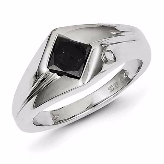 QR5538-10 White Night Sterling Silver Black Diamond Mens Ring