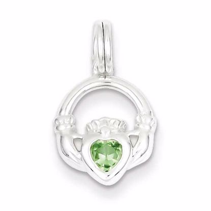 QC4704 Celtic Sterling Silver Claddagh with Green CZ Charm