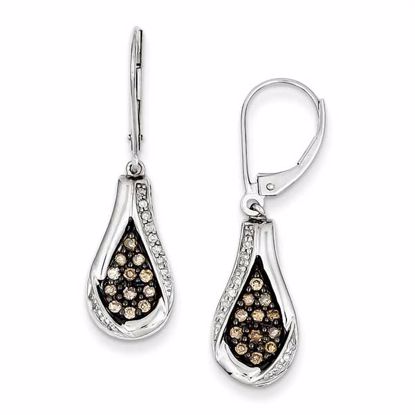 QE10689 White Night Sterling Silver Champagne Diamond Geometric Leverback Earrings